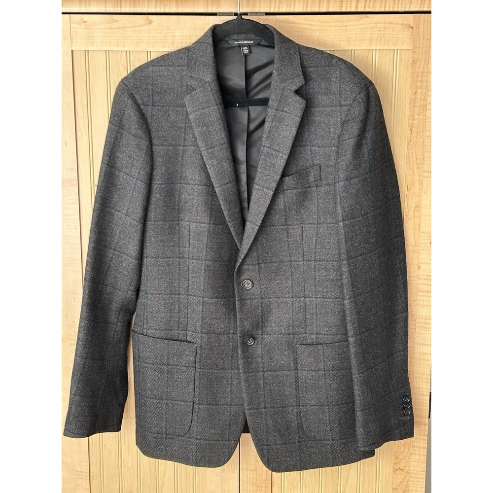 Banana Republic Mens Gray Window Pattern Slim Fit Single-Breasted Blazer 40L